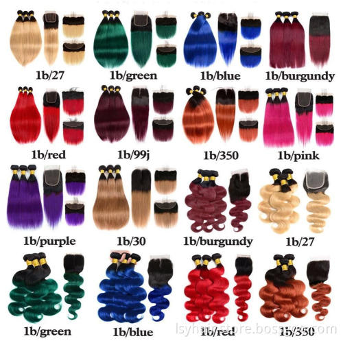 Ombre Dark Brown T1B 30 Brazilian Deep Curly Human Hair Weave Bundles With Middle Part Closure 4*4  Hair Extension With Closure